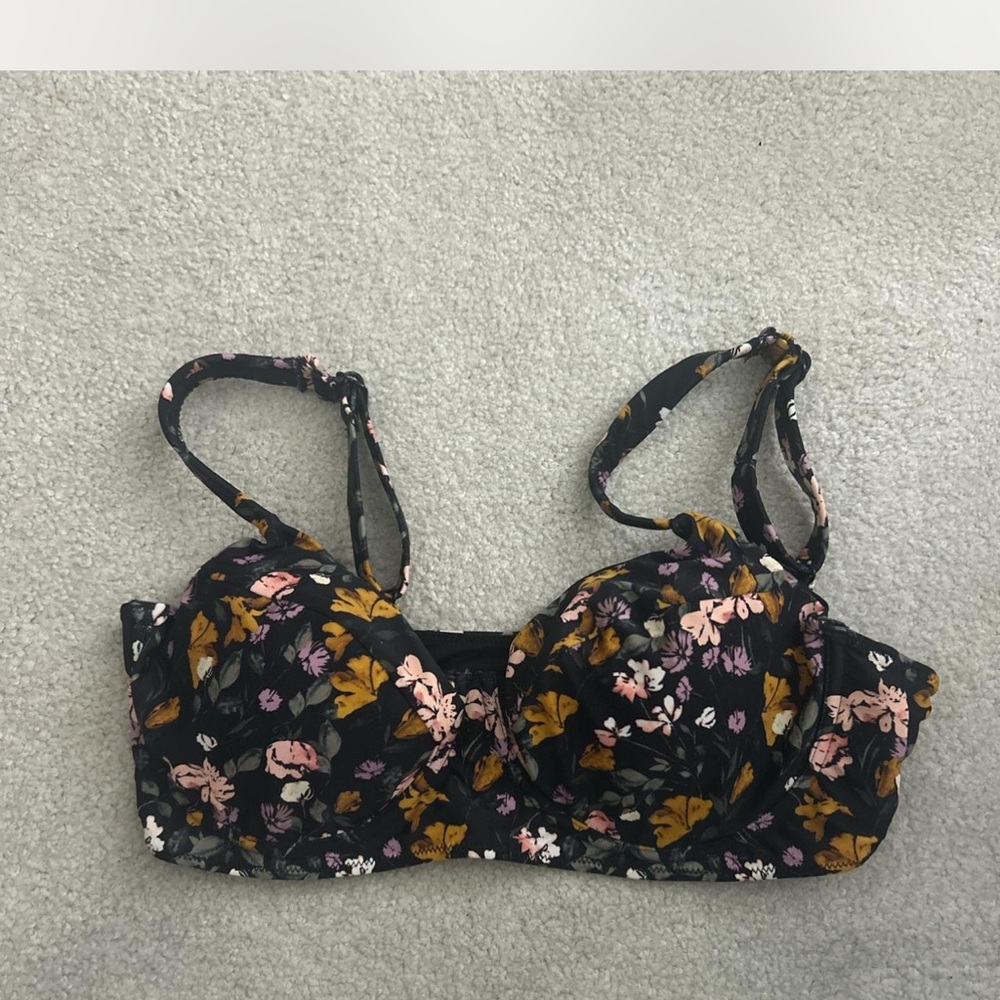 Floral Black Bra with Pink and Yellow Accents